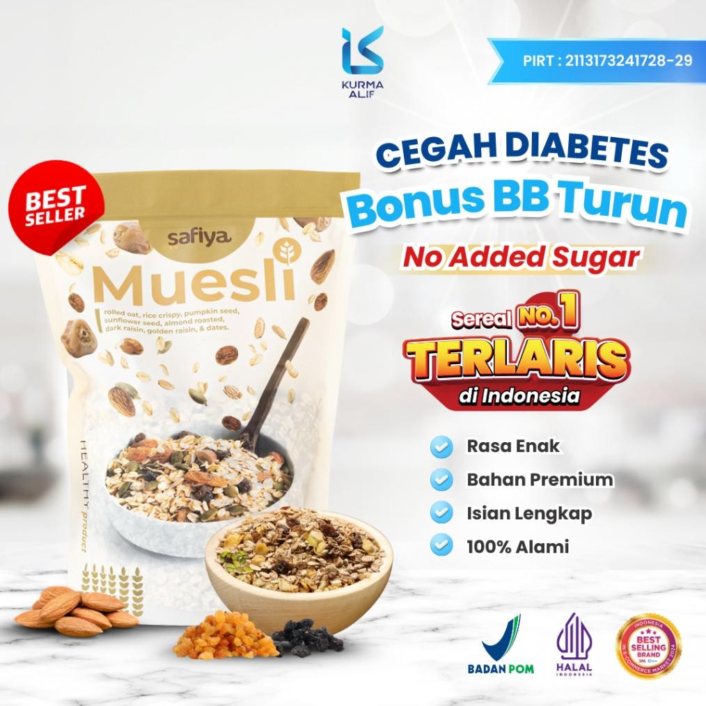 

Ready Muesli Safiya 1 Kg Oatmeal Dried Fruit Almond Mete Sereal Diet Sehat