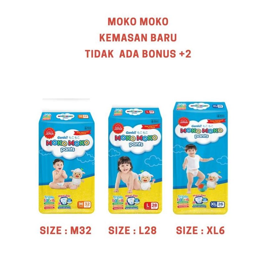 Kualitas Terjamin Popok Celana Genki Moko Moko Pants M32[34] L28 [L30]  Xl26 / Mokomoko Popok Bayi S
