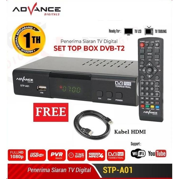 Paket Advance Stb Set Top Box Tv Digital Receiver Dongle Dan Hdmi Rca Hdmi