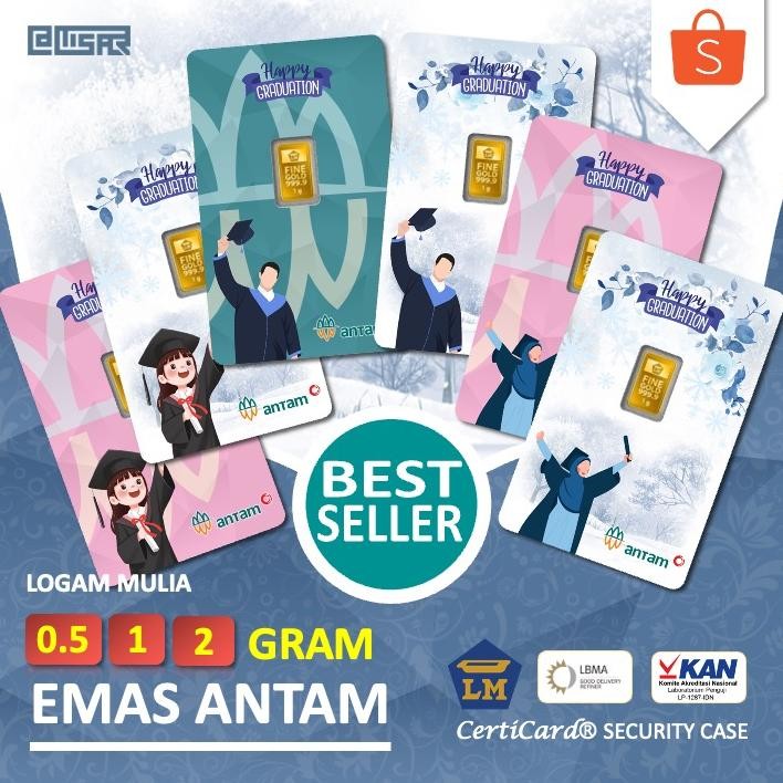 LM Logam Mulia Emas Antam 0.5 gr 1 gr 2 gr gram Kado Wisuda Wisudawan Gift Happy Graduation AST