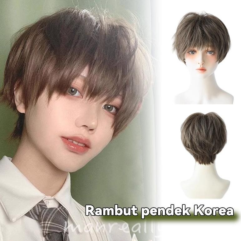 King KaRambut Pendek Korea Full Wig Wanita Korea Netral Pendek Rambut Pendek Berbulu Alami Rambut Pa