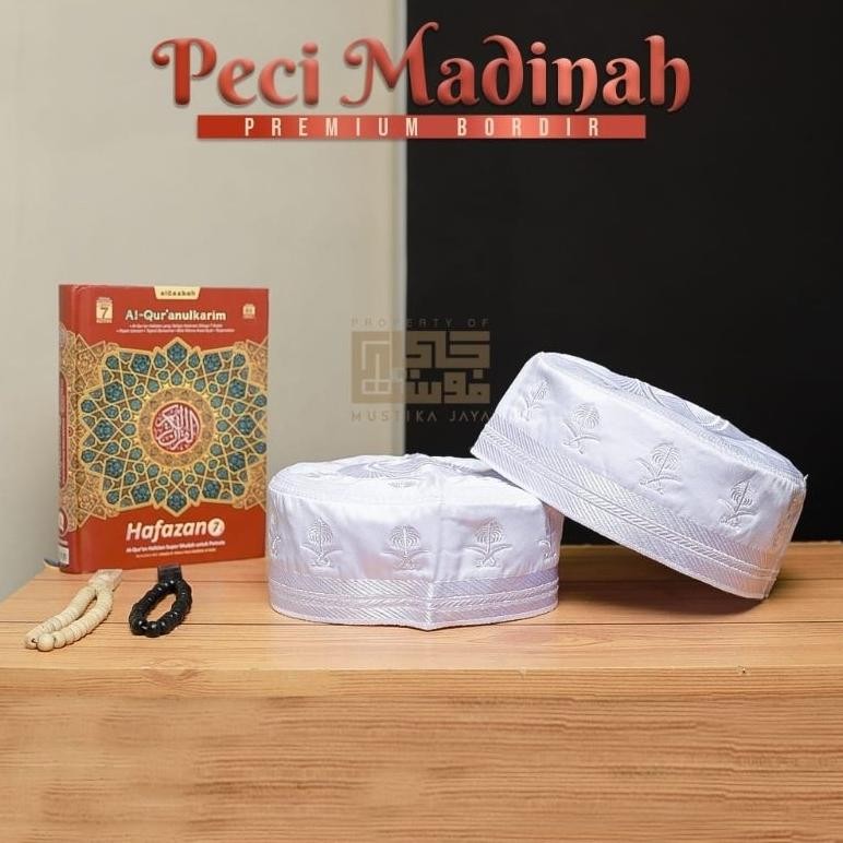 PECI MADINAH PUTIH MOTIP PEDANG KURMA KOPIAH HAJI KOPYAH PUTIH