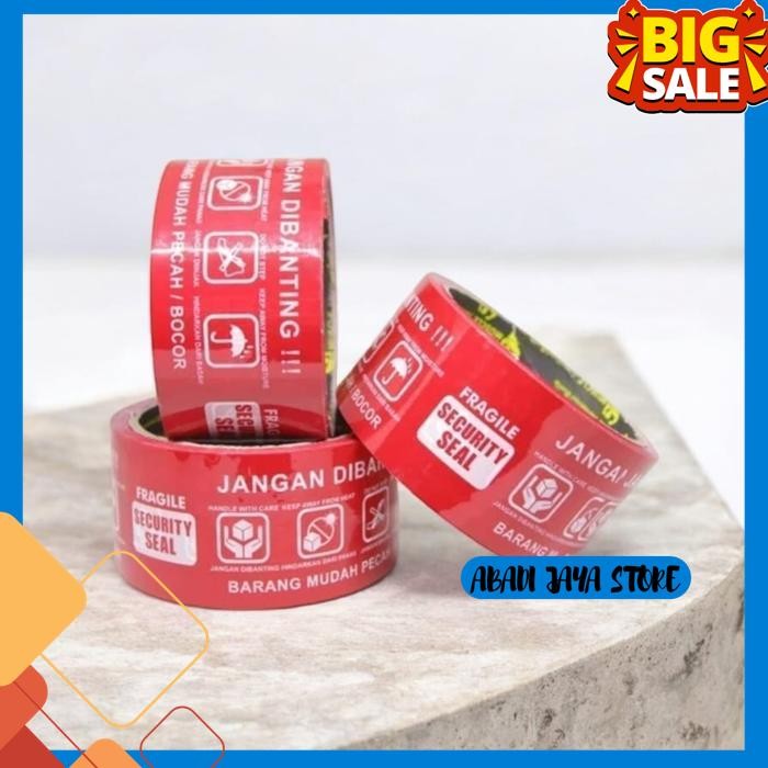 

LAKBAN LABEL MERAH FRAGILE SECURITY SEAL JANGAN DIBANTING BARANG MUDAH PECAH BOCOR HANDLE WITH CARE DO NOT STEP BASAH HUJAN HATI WARNING UNBOXING MUSCLE 2 INCH 48 MM 50 YARD BEST PRODUK