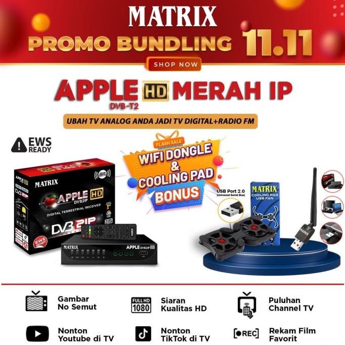 STB MATRIX APPLE DVB2IP MERAH HD (FREE COOLING PAD +WIFI DONGLE)