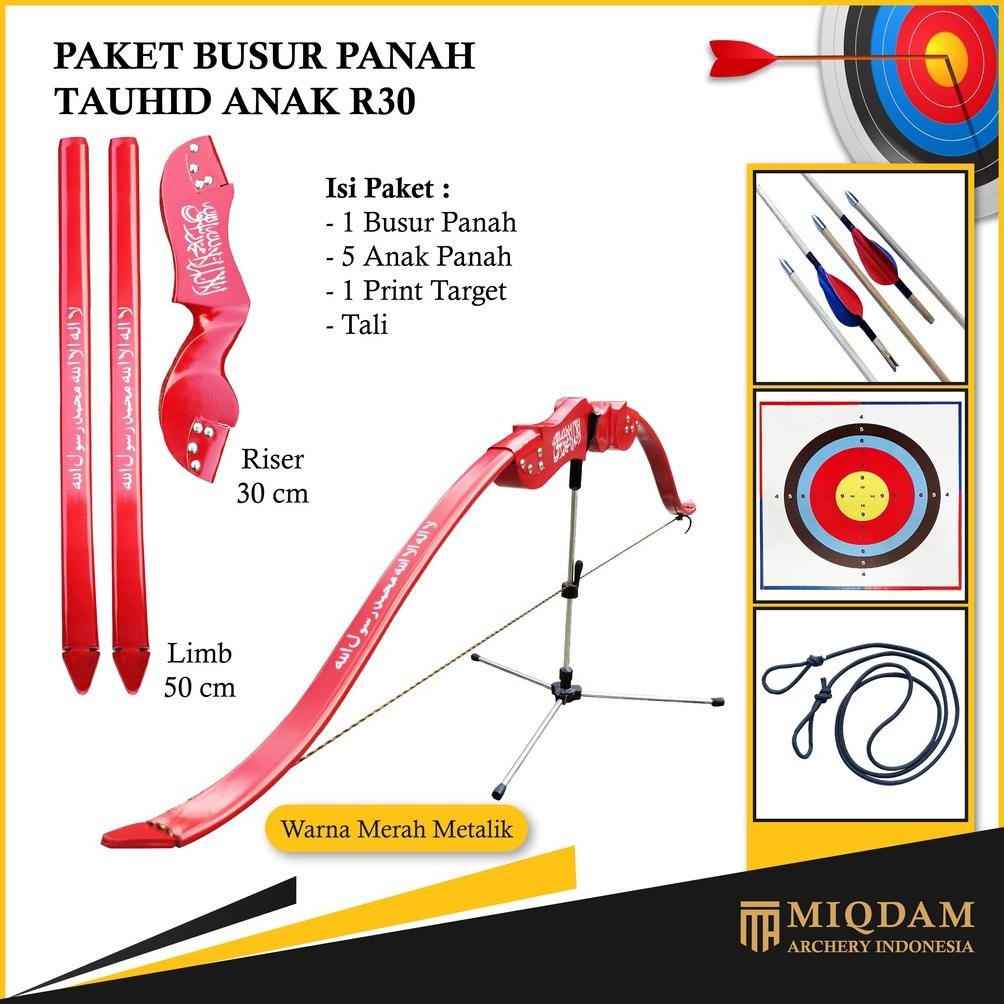 Busur Panah Tauhid Anak R30 || 5 Arrow Bambu Petung - Ramin || Face Target