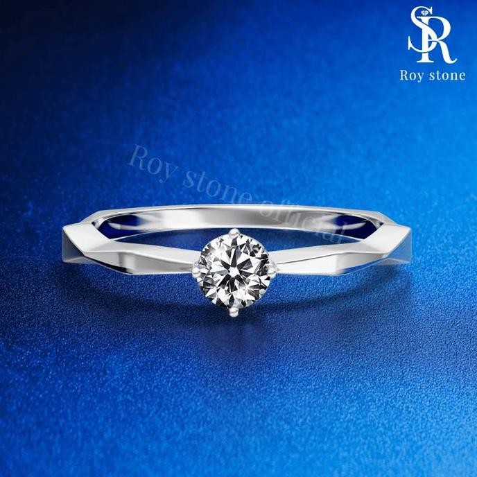 RoyStone - Cincin Ellery Ring Wanita Perhiasan Moissanite Aksesoris Original Lapis Emas 18K