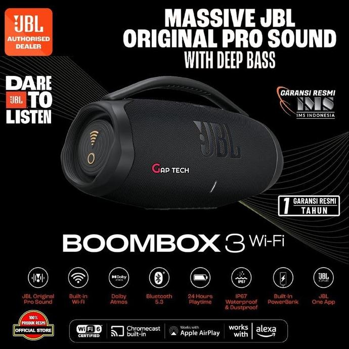 Murah Jbl Boombox 3 Wi-Fi / Wifi And Bluetooth Portable Speaker With Massive Jbl Original Pro Sound 