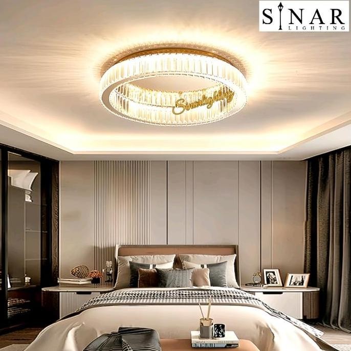 Sale Lampu Plafon Bulat Remote Gold Kristal M8050
