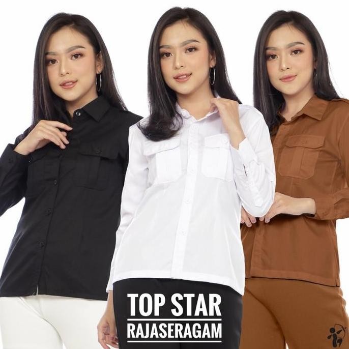 Tersedia Baju Seragam Kemeja PDH Wanita Saku 2 Drill Panjang Net Tv Slimfit PDL