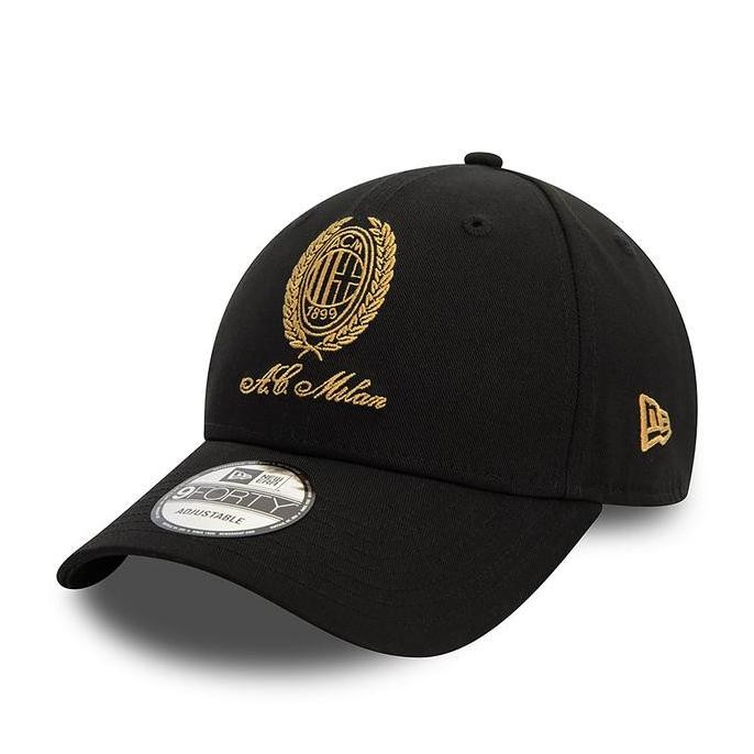 AC Milan Heritage Gold Black 9FORTY Adjustable Cap New Era. Topi Unisex