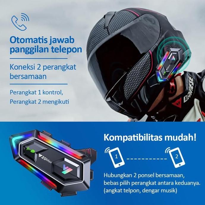 Grosir Bonkyo Y20Max Walkie Talkie Headset Bluetooth Helm Sepeda Motor Ht