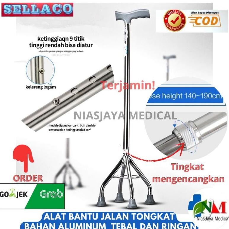 Quality Tongkat Jalan Berkualitas Merek Sellaco/ Tongkat Bantu Jalan Lansia / Tongkat Kaki 3 Dan Kak