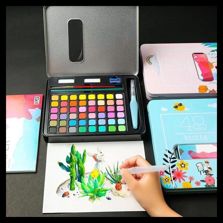 

PRODUK TERBARU CODSET CAT AIR WARNA 48 WARNA PER SET DENGAN KUAS DAN KERTAS LUKIS - PAINTING STATIONERY
