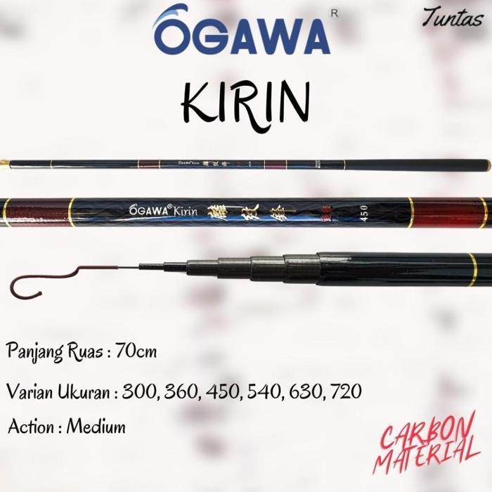 Promo Joran Tegek Ogawa Kirin Carbon Material Panjang 300 360 450 540 630 720 Fishing Pole Rod