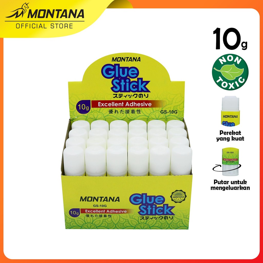 

MONTANA GLUE STICK LEM BATANG 10G 24 PCS STRONG ADHESIVE PEREKAT SERBAGUNA GS-10/BOX