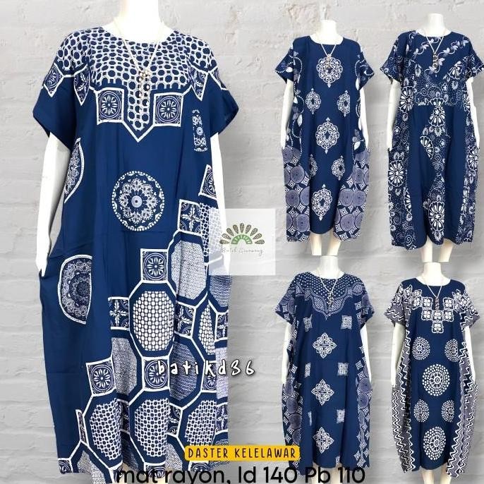 [Batik Sinawang] Daster Batik Kelelawar Jumbo "Cempaka Navy" Bahan Rayon Super Premium Cantik Dewasa