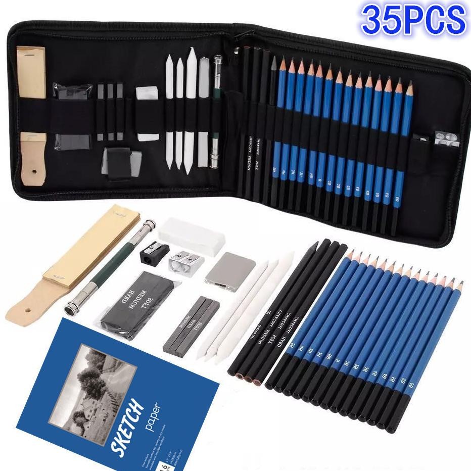 

35PCS/Set Sketch Pencil Drawing Set Pisau Penghapus Dan Pensil Gambar Untuk Keperluan Sekolah Pencil Drawing Set
