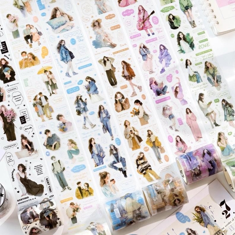 

(3AB) washi tape selotip transparan kiss cut perempuan stylish gaul chic girl work journaling AST