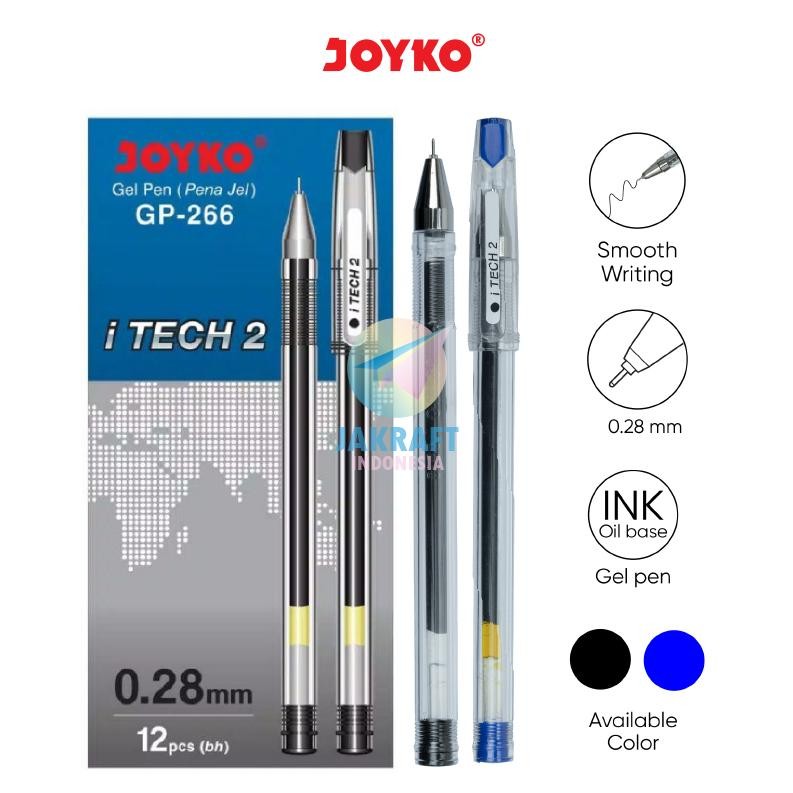 

(12 Pcs) GROSIR Pulpen Gel Pen JOYKO GP-266 iTECH 2 Hitam Black / Biru Blue ala PILOT HI-TEC 0.28 mm | 0.28mm Ultra Fine | PACK