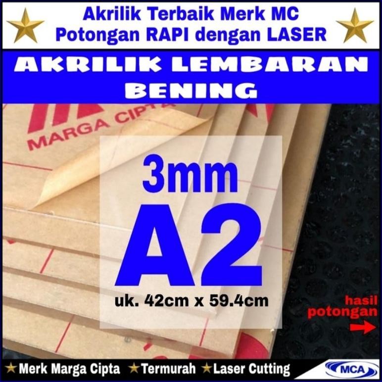 

AKRILIK lembaran 3mm uk. A2 / Akrilik bening / Marga cipta / Acrylic AST