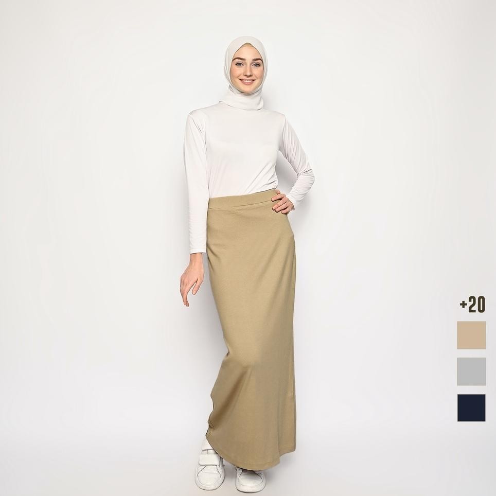 Basic Skirt Rok Kaos Span Polos Panjang Wanita