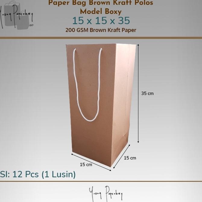 

Terlaris Paper Bag / Tas Kertas /Shopping Bag Kraft Coklat Polos Kotak 15X15X35