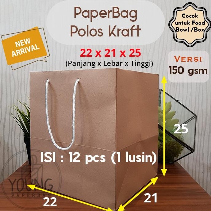 

Aw-96 Paper Bag / Tas Kertas Paperbag Kraft Coklat Kotak Food Box / Bowl 22 X 21 X 25 (12 Pcs)