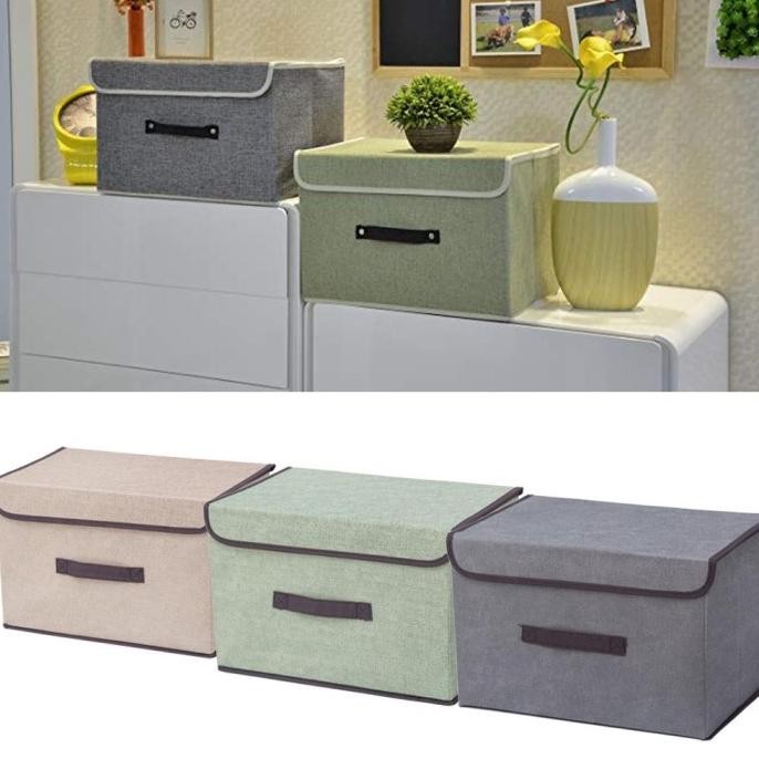 

Terlaris Foldable Canvas Storage Box Fabric Clothes Basket With Lid Folding Large & Small