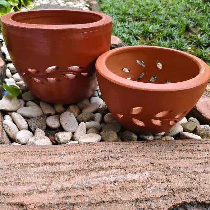 Pot Anggrek Tanah Liat | Gerabah Terakota Motif D20 | Pot Tanah Liat | Pot Anggrek/ Pot Bunga Daun B