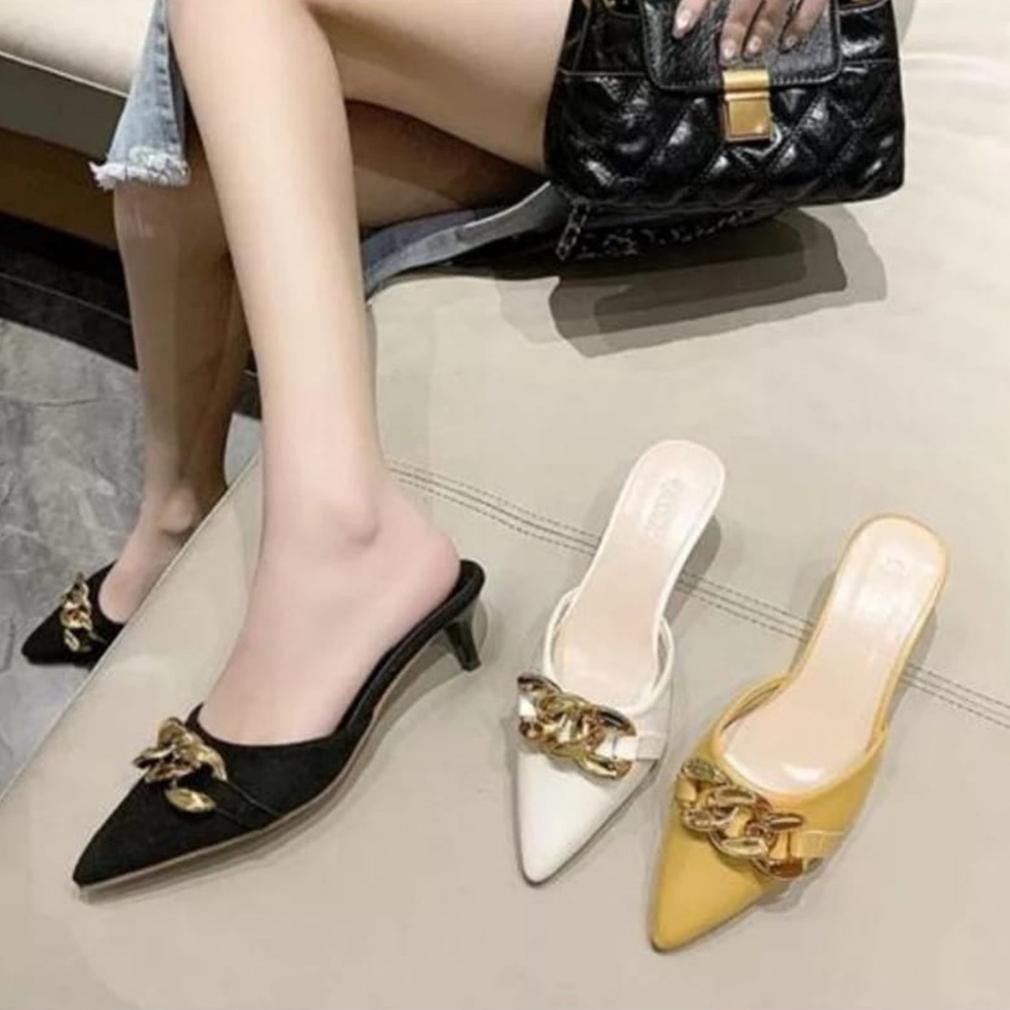 Nl-8 Sandal Heel Pesta 5Cm Wanita Selop Rantai Ta 06