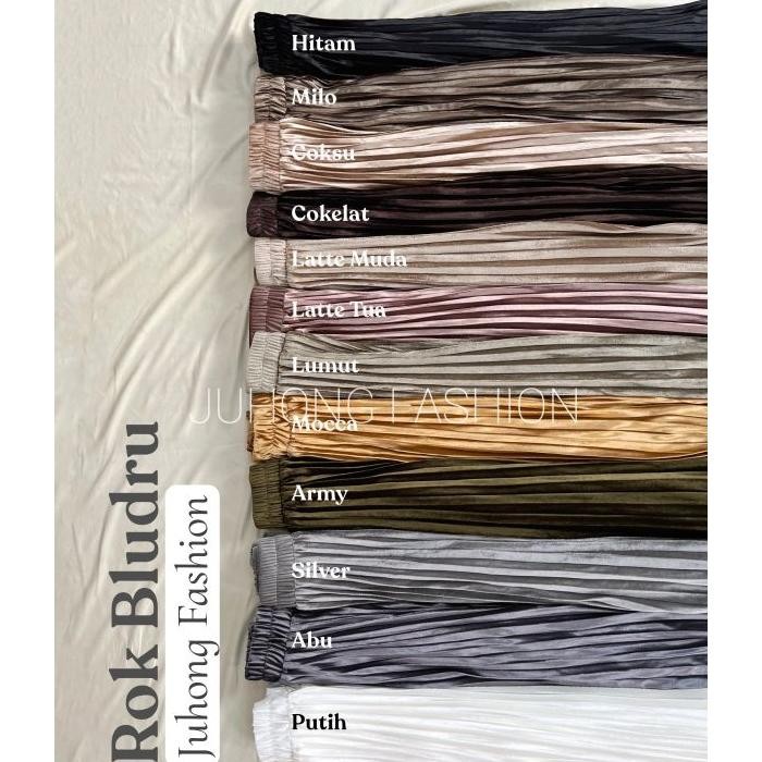 Nadine Rok Plisket Veet Beludru Midi Panjang Polos