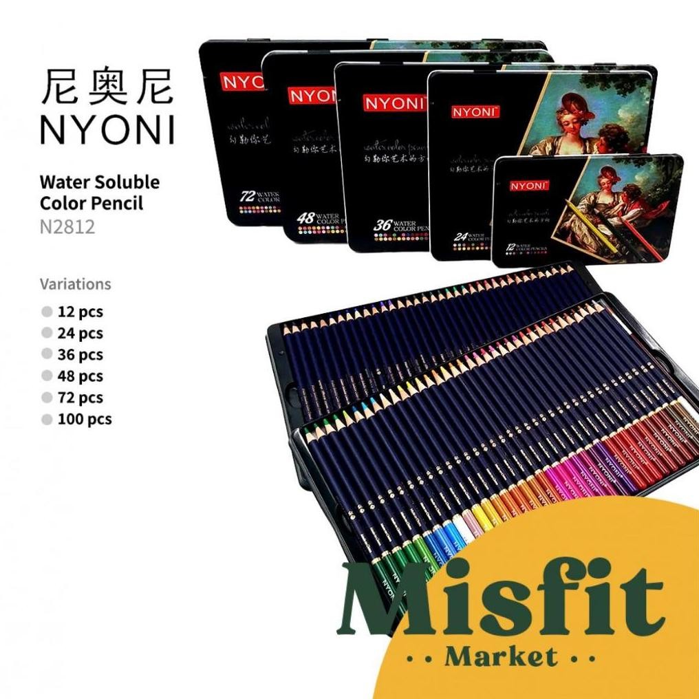 

NYONI Water Soluble Color Pencil Set 12/24/36/48/72/100 Pensil Warna Cat Air Watercolor AST