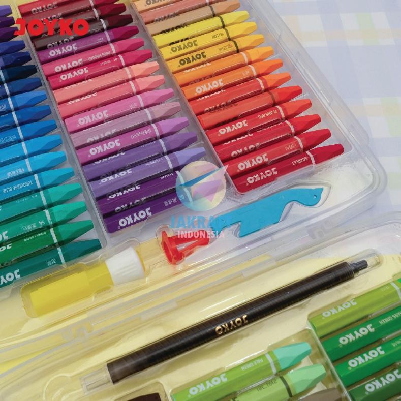 

(100 Pcs) Krayon Besar 100 Warna JOYKO OP-100S Hexagonal Oil Pastels Crayon Termasuk 6 Warna Neon 6 Warna Metallic Serutan Scrapper Extender & Holder Lengkap Aman Murah Anti Air Hard Case AST