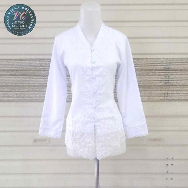 Kebaya Encim Modern Lengan Panjang Warna Putih Bersih Polos