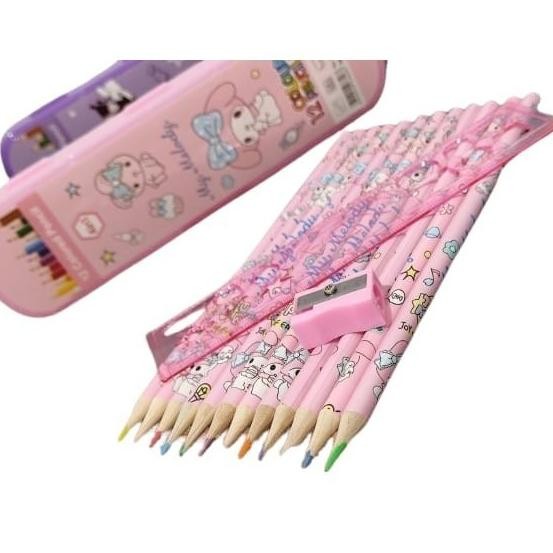

J2 - Pensil warna 4in1 set 12 pcs / motif sanrio kuromi melody cinnamoroll AST