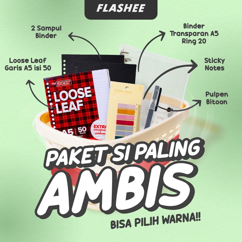 

Flashee Paket Binder Polos Set 5IN1 Paket Alat Tulis Binder Sekolah Sudah Termasuk Loose Leaf AST