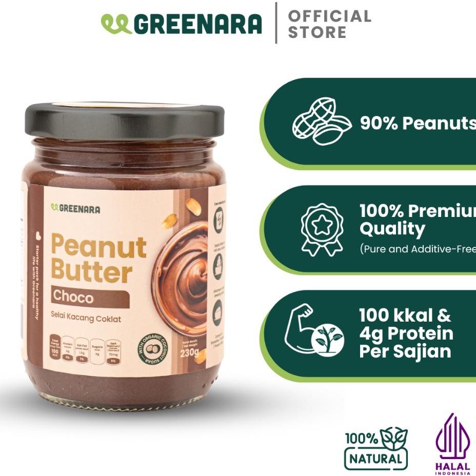

Greenara Natural Peanut Choco Butter 230Gr Low Cale 100Calserv Selai Kacang Rendah Kal