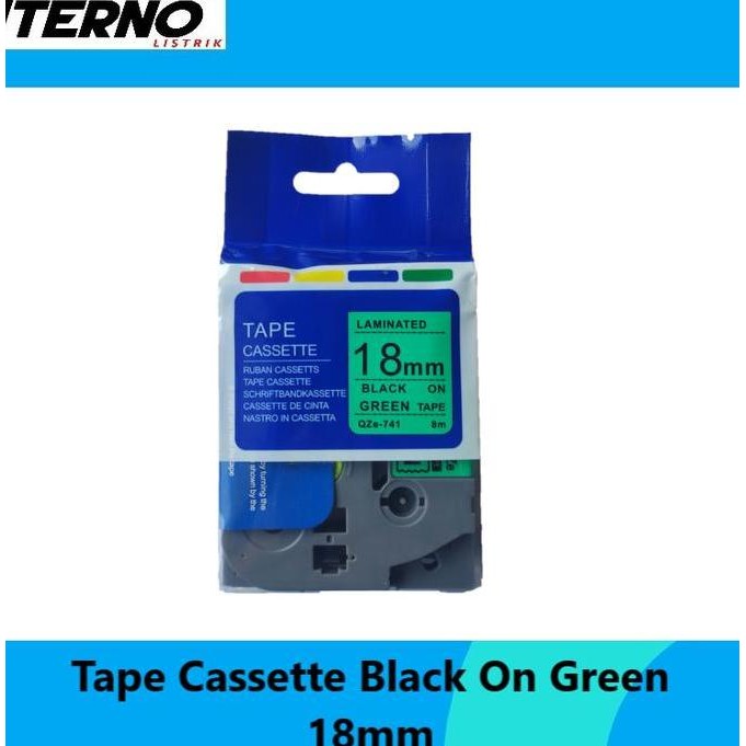 

Label Tape Cassette Compatible Tze-741 Brother 18Mm Black On Green New Stok