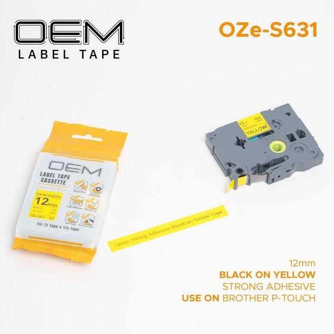 

Oze-S631 Oem Label Tape Ptouch Strong Adhesive 12Mm Black On Yellow New Stok
