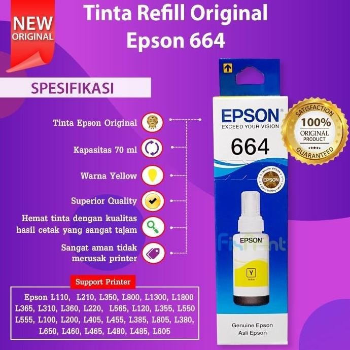 Tinta Printer Epson 664 L360 L220 L350 L120 L121 Original - Tinta Epson 664 New Stok