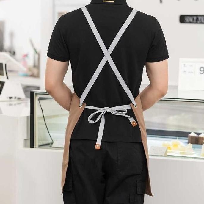 Apron Celmek Celemek Masak Barista Coffee Cafe Shop Dapur Model Kantong Polos Anti Air Dan Minyak Wa