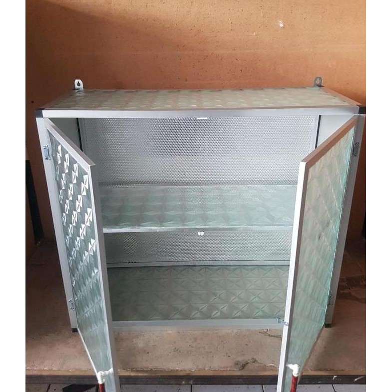 Rak Gantung Lemari Dapur Kitchen Set Atas Aluminium Kaca 2 Pintu Polos