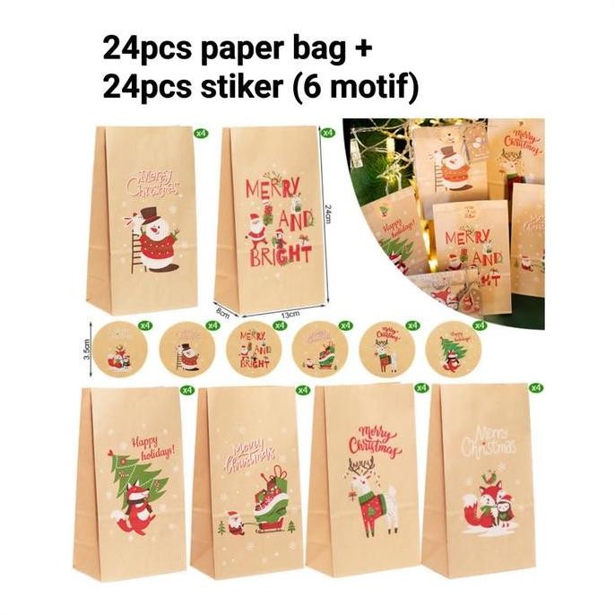 

Paper Bag Christmas Craft Paper Box Kertas Natal Sandwich 24Pc +Stiker