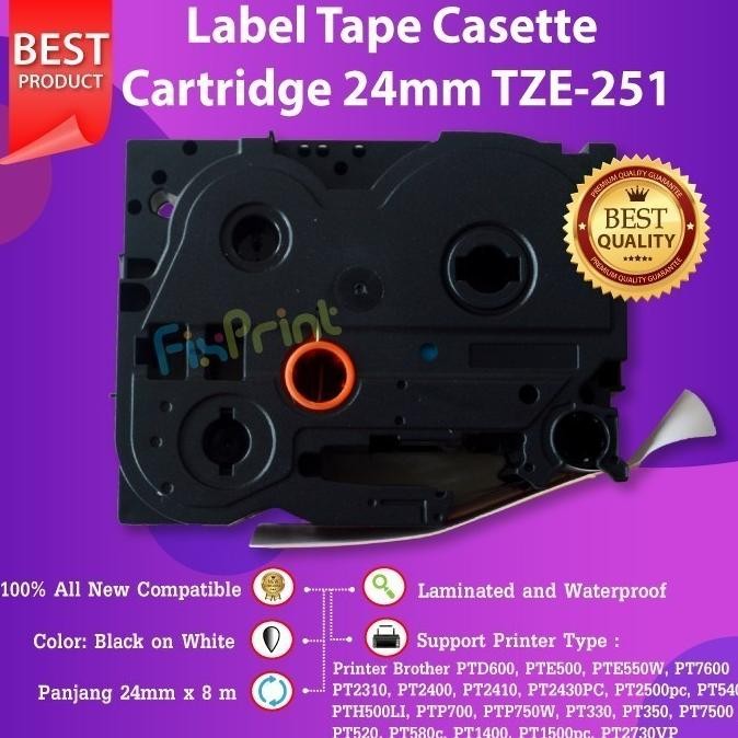 

Casette Laminated Black On White Label Tape 24Mm Tze251 Tze-251 Tze 251 Printer Bro Ptp700 Ptp750W New Stok