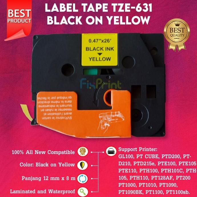 

Tze-631 Label Tape 12Mm Black On Yellow Tze631 Printer Ptd200 New New Stok