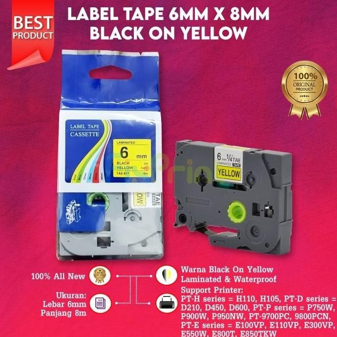 

Compatible Label Tape Cassette Tze-611 6Mm X 8Mm Black On Yellow New New Stok