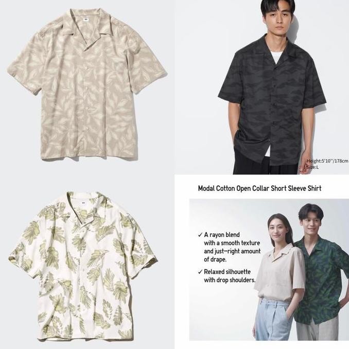 Kemeja Kerah Terbuka Uniqlo Black (Best Quality)