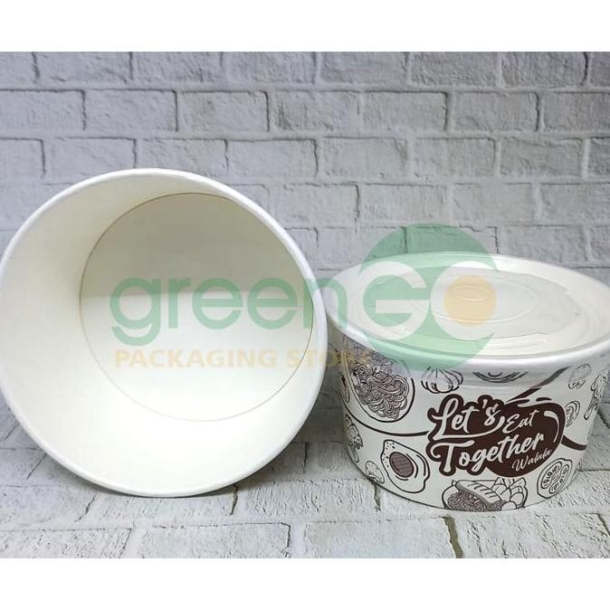 Paper Bowl Motif 650Ml 50 Set Tutup Merk Walalaa