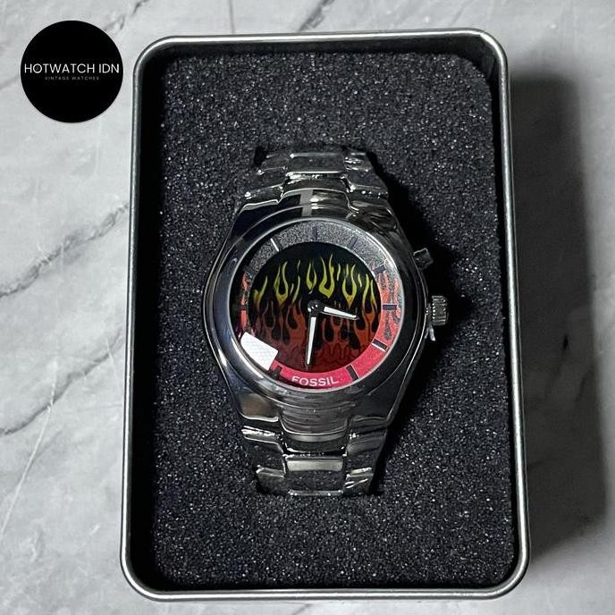 Promo Fossil Bigtic Red Flame Y2K Digital Watch Homage Bukan Original