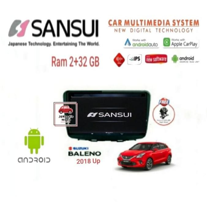Tersedia Head Unit Android Sansui 9 Inch OEM Baleno Hatchback 2018 Up + Kamera